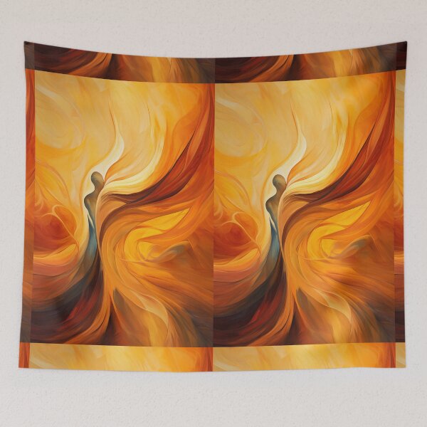 Item preview, Dancing Woman Swathed in Blazing Amber Hues, a Flowing, Abstract Figure Captured in the Warmth of Fiery Energy designed and sold by Epsydon Designers.