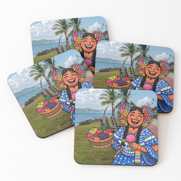 Item preview, Colorful doodle cartoon of a Panamanian woman in Pollera Montuna Santeña designed and sold by NomadikStudio.