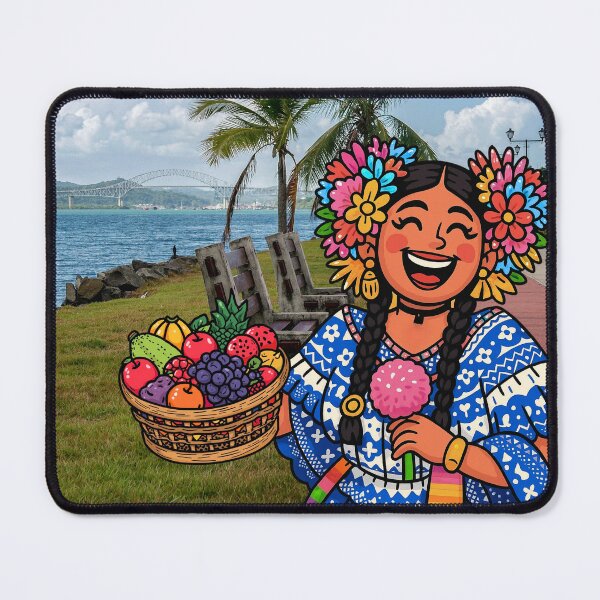 Item preview, Colorful doodle cartoon of a Panamanian woman in Pollera Montuna Santeña designed and sold by NomadikStudio.