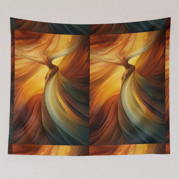 Item preview, Dancing Woman Swathed in Blazing Amber Hues, a Flowing, Abstract Figure Captured in the Warmth of Fiery Energy designed and sold by Epsydon Designers.