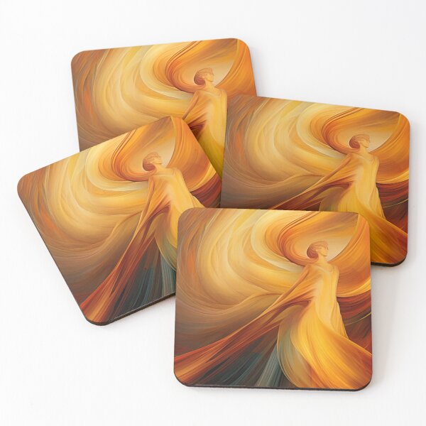 Item preview, Dancing Woman Swathed in Blazing Amber Hues, a Flowing, Abstract Figure Captured in the Warmth of Fiery Energy designed and sold by Epsydon Designers.