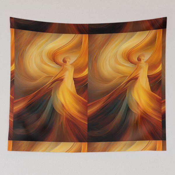 Item preview, Dancing Woman Swathed in Blazing Amber Hues, a Flowing, Abstract Figure Captured in the Warmth of Fiery Energy designed and sold by Epsydon Designers.