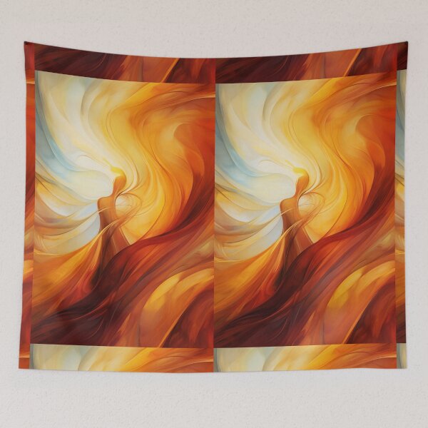 Item preview, Dancing Woman Swathed in Blazing Amber Hues, a Flowing, Abstract Figure Captured in the Warmth of Fiery Energy designed and sold by Epsydon Designers.