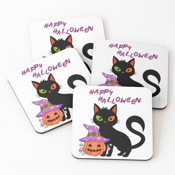 Item preview, Happy Halloween with Black Cat and Jack-o'-Lanterns. designed and sold by Dinasshop.