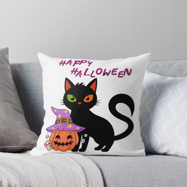 Item preview, Happy Halloween with Black Cat and Jack-o'-Lanterns. designed and sold by Dinasshop.