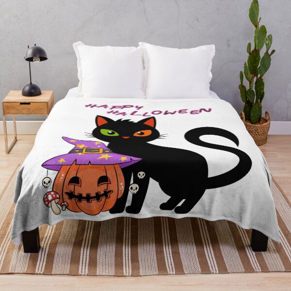 Item preview, Happy Halloween with Black Cat and Jack-o'-Lanterns. designed and sold by Dinasshop.
