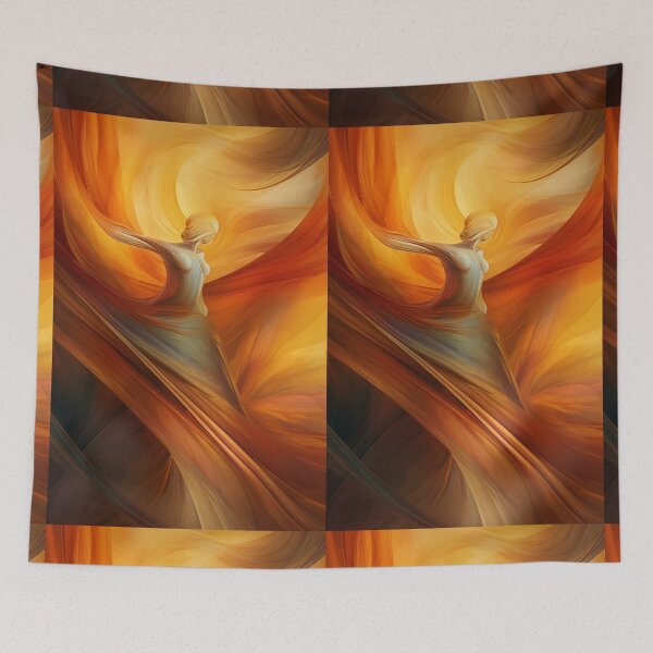 Item preview, Dancing Woman Swathed in Blazing Amber Hues, a Flowing, Abstract Figure Captured in the Warmth of Fiery Energy designed and sold by Epsydon Designers.