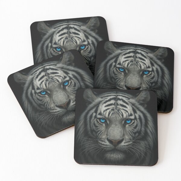 Item preview, White Tiger With Glowing Blue Eyes – Powerful Dark Wildlife Art designed and sold by LiLeDesigns.
