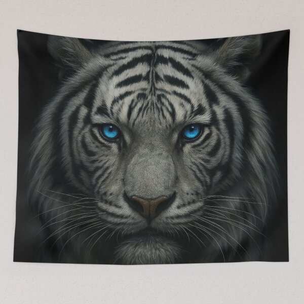 Item preview, White Tiger With Glowing Blue Eyes – Powerful Dark Wildlife Art designed and sold by LiLeDesigns.