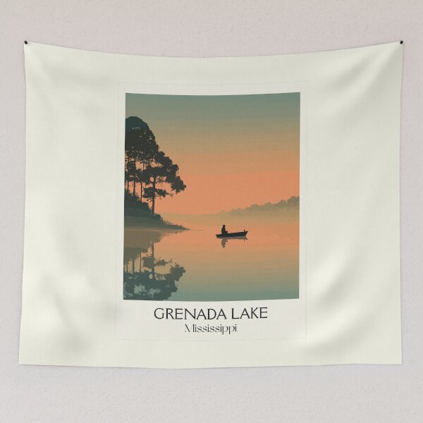 Item preview, Grenada Lake Mississippi | Misty Morning Fishing Art Print designed and sold by TuncGK.