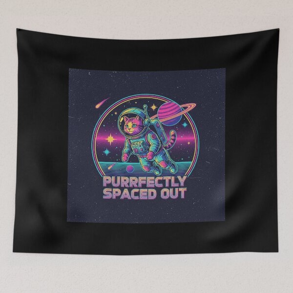 Item preview, Purrfectly Spaced Out Cat Synthwave Astronaut Art designed and sold by HoopeStylee.