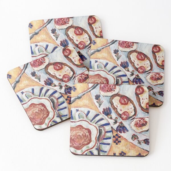 Item preview, Cozy Breakfast – Cocoa and Cherry Tomato Sandwiches on White Plate designed and sold by valyaart.
