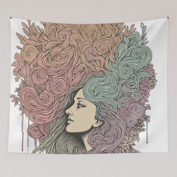 Item preview, Whispers of Nature – Feminine Flowing Hair Illustration designed and sold by MindTripLabs.