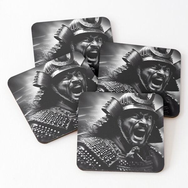 Item preview, Samurai Warrior Battle Cry – Dramatic Black and White Japanese Cinema Art Print designed and sold by youkee.