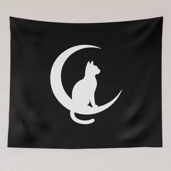 Item preview, Cat and Crescent Moon – Minimalist Witchy Celestial  designed and sold by The Junto Shop.