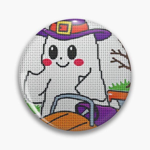 Item preview, Cute Kawaii Ghost in Witch Hat – Spooky Cross Stitch Halloween Art designed and sold by MiraLumeStudio.