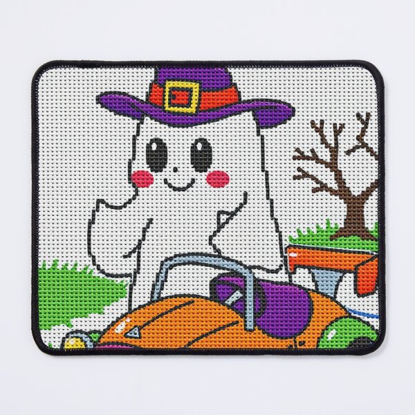 Item preview, Cute Kawaii Ghost in Witch Hat – Spooky Cross Stitch Halloween Art designed and sold by MiraLumeStudio.