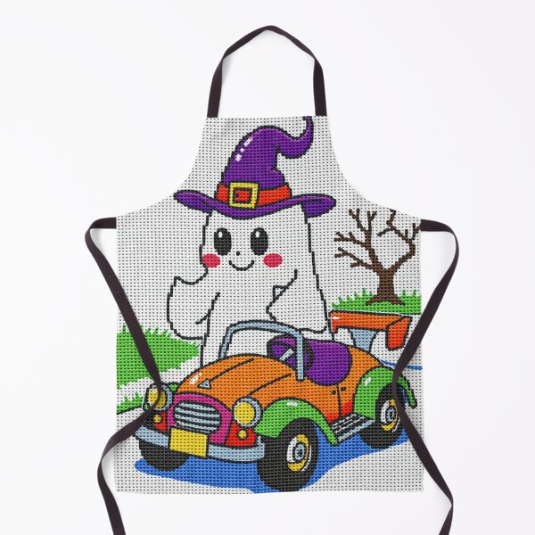 Item preview, Cute Kawaii Ghost in Witch Hat – Spooky Cross Stitch Halloween Art designed and sold by MiraLumeStudio.