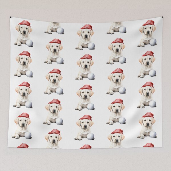 Item preview, Playful Labrador Puppy in Red Hat with Snowball designed and sold by QuietBloom80.