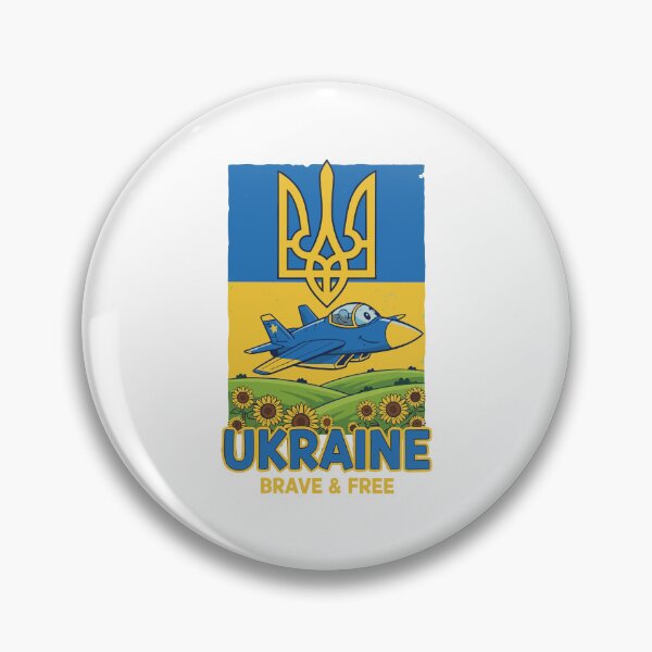 Item preview, Ukraine Brave & Free Cartoon with Fighter Jet designed and sold by RGShirtWorks.