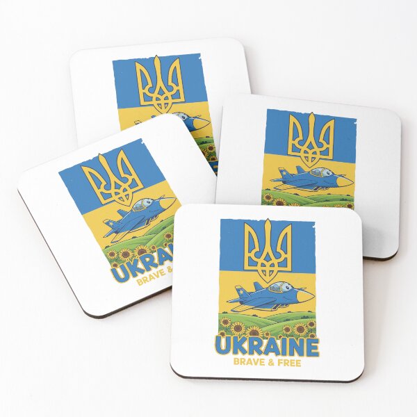 Item preview, Ukraine Brave & Free Cartoon with Fighter Jet designed and sold by RGShirtWorks.