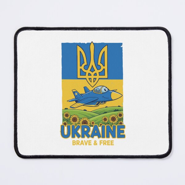 Item preview, Ukraine Brave & Free Cartoon with Fighter Jet designed and sold by RGShirtWorks.