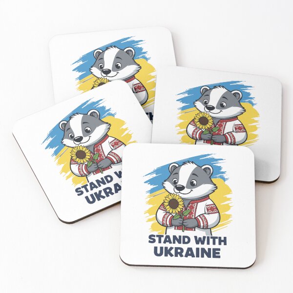 Item preview, Cartoon Badger Holding Sunflower for Ukraine designed and sold by ML-Media.