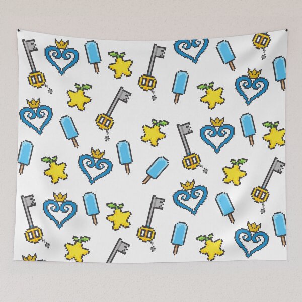 Item preview, 8-Bit Kingdom Hearts Pattern – Pixel Heart, Keyblade, Paopu Fruit & Sea Salt Ice Cream designed and sold by Beezy-Kneez.