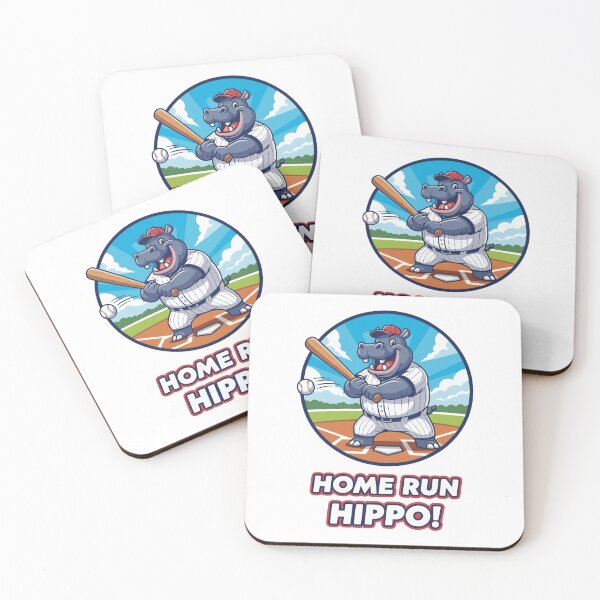 Artikelvorschau, Home Run Hippo Baseballspieler-Cartoon entworfen und verkauft von RGShirtWorks.
