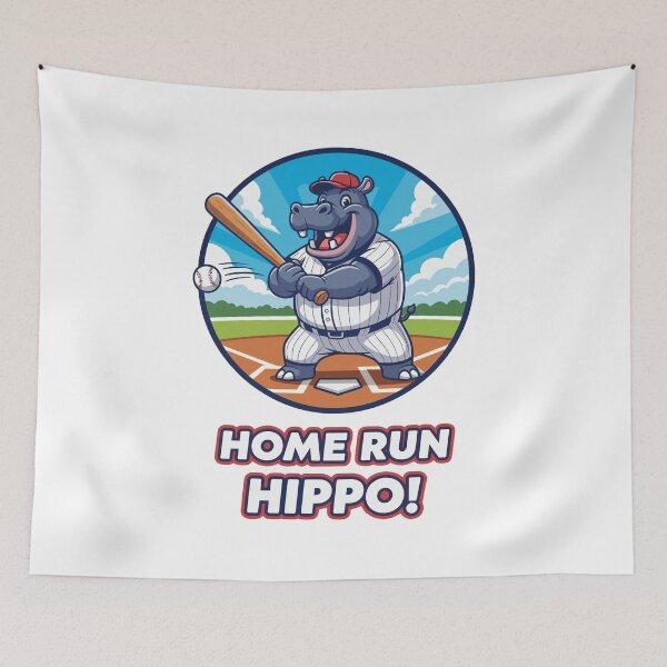 Artikelvorschau, Home Run Hippo Baseballspieler-Cartoon entworfen und verkauft von RGShirtWorks.