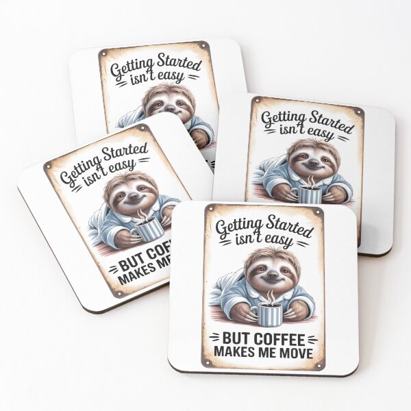 Item preview, Coffee Get Started Sloth - retro metal plate advertising designed and sold by Museum Of Non-Existing Art.