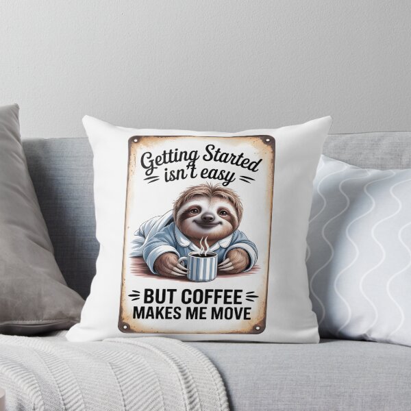 Item preview, Coffee Get Started Sloth - retro metal plate advertising designed and sold by Museum Of Non-Existing Art.