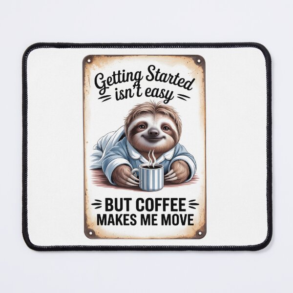 Item preview, Coffee Get Started Sloth - retro metal plate advertising designed and sold by Museum Of Non-Existing Art.