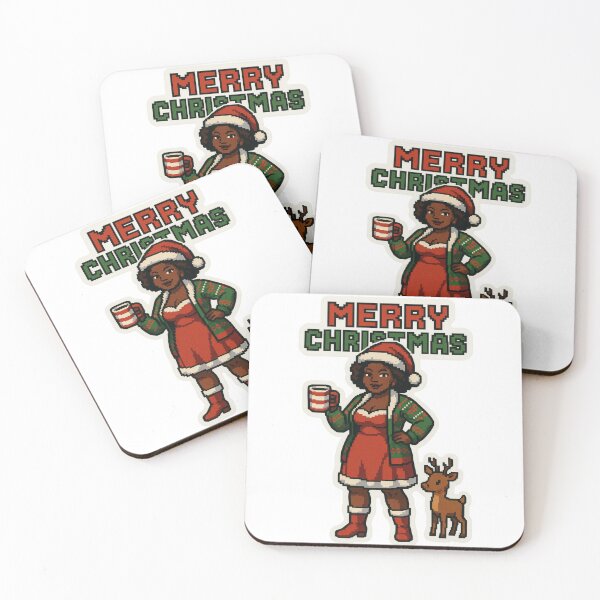 Item preview, Retro Christmas Pixel Mrs. Black Santa Claus with Ugly Sweater designed and sold by CoachEkong.