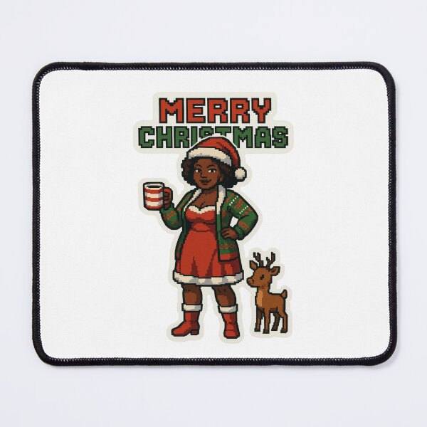 Item preview, Retro Christmas Pixel Mrs. Black Santa Claus with Ugly Sweater designed and sold by CoachEkong.