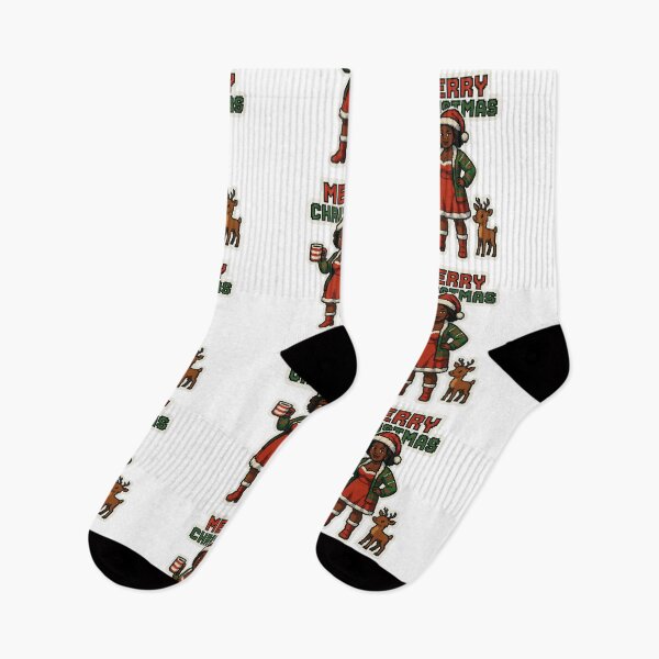 Item preview, Retro Christmas Pixel Mrs. Black Santa Claus with Ugly Sweater designed and sold by CoachEkong.