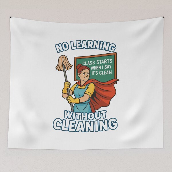 Item preview, No Learning Without Cleaning – Funny Janitor Superhero Back to School designed and sold by AlmaMoArt.