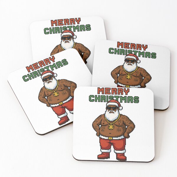 Item preview, tattooed funny retro black Santa Claus pixel art   designed and sold by CoachEkong.