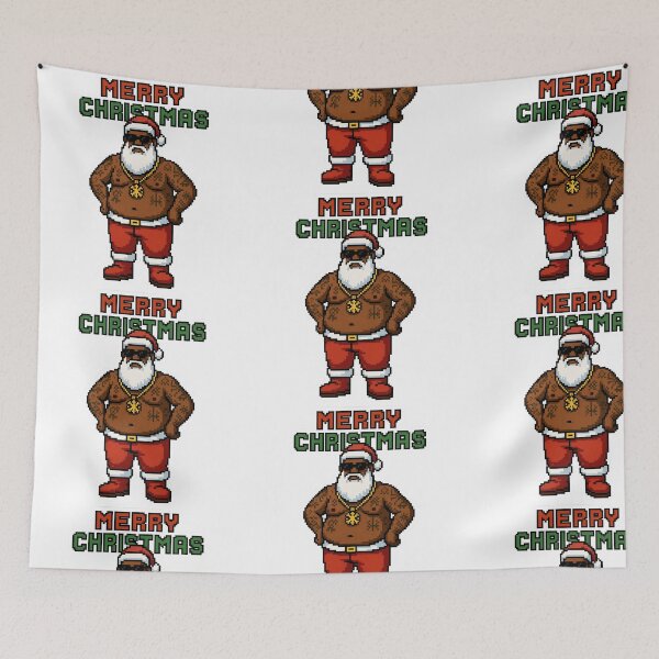 Item preview, tattooed funny retro black Santa Claus pixel art   designed and sold by CoachEkong.