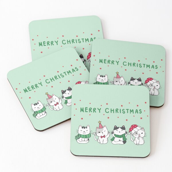 Item preview, Four Cats "Merry Christmas" - Green (Merry Catmas Collection) designed and sold by Aubergine Designs.