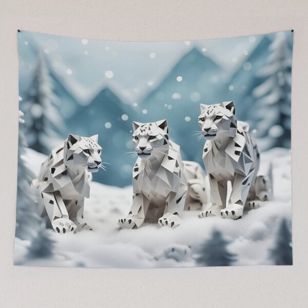 Item preview,  Origami Art - Silent Majesty: Snow Leopards Prowling in a Blanket of Snow designed and sold by ArtfulFolds.