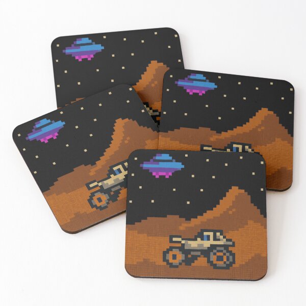Item preview, Pixel Art Space Adventure With Alien UFO and Moon Rover. designed and sold by The-T-In-Retro.