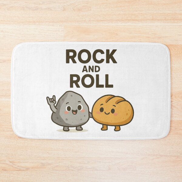 Item preview, Cute Rock and Roll Pun Cartoon with Happy Bread and Stone. designed and sold by The-T-In-Retro.