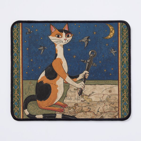 Item preview, Calico Cat Map Making Medieval Art designed and sold by PictorialWhimsy.