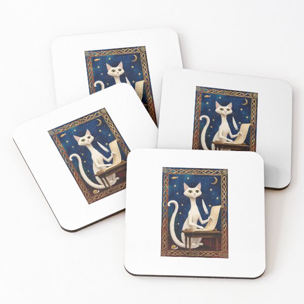 Item preview, Cream Cat Writing Quill Medieval Art designed and sold by PictorialWhimsy.