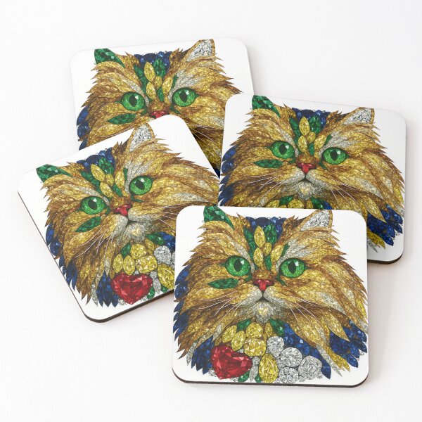 Item preview, Jeweled Persian Cat with Emerald Eyes and Ruby Heart designed and sold by DigitalGemArt.