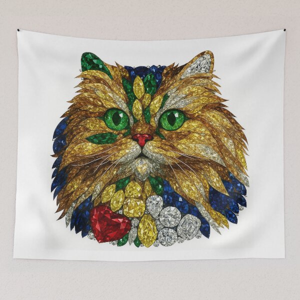 Item preview, Jeweled Persian Cat with Emerald Eyes and Ruby Heart designed and sold by DigitalGemArt.