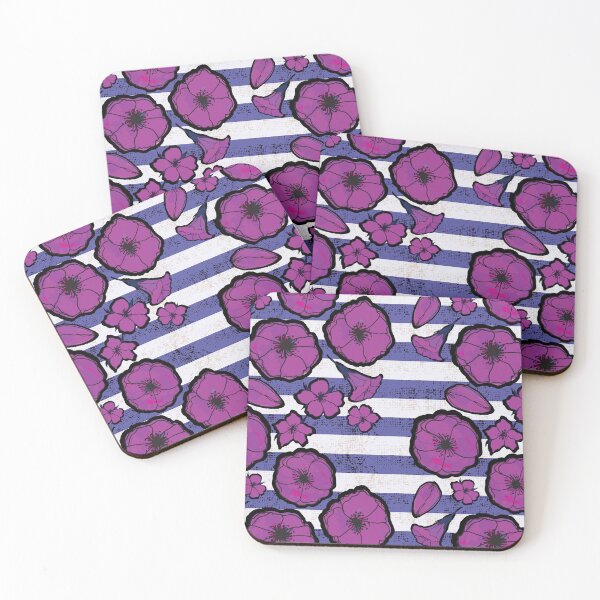 Item preview, Big Bold Purple Watercolor Poppy Flowers on Textured Stripes designed and sold by Goddessart.