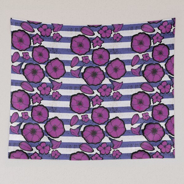 Item preview, Big Bold Purple Watercolor Poppy Flowers on Textured Stripes designed and sold by Goddessart.