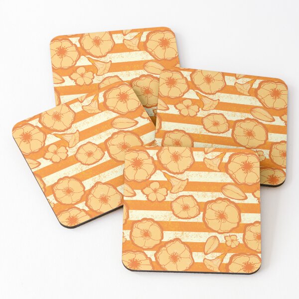 Item preview, Big Bold Orange Watercolor Poppy Flowers on Textured Stripes designed and sold by Goddessart.